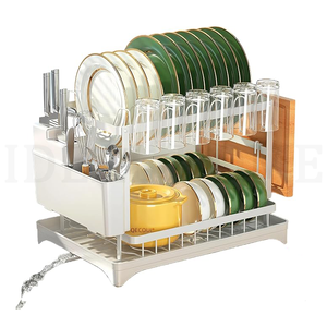 Nouveautés Égouttoir à vaisselle de cuisine en acier au carbone à poser sur l'évier, 2 niveaux, avec égouttoir à couverts - Product Image 6