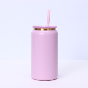 Vaso <span class=keywords><strong>de</strong></span> Acero Inoxidable <span class=keywords><strong>de</strong></span> 16 oz con Pintura Dorada Sublimada en el Interior, con Pajita y Tapa, para Smoothies, Cerveza y Café, Disponible en Stock - Product Image 3