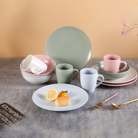 Échantillon disponible ensemble nordique rose assiette à dîner bols à soupe personnalisés plats à emporter en céramique salade décalcomanie pâtes bol à soupe assiettes