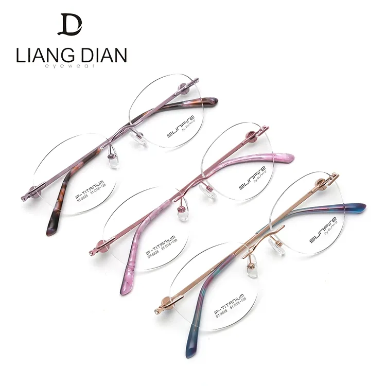 Ready stock New design women titanium eyeglasses rimless, new design 2019 fashion optical frames