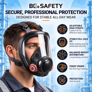 Masque respiratoire intégral de sécurité en TPE réutilisable avec filtres A1+P2 pour usage industriel - Product Image 4
