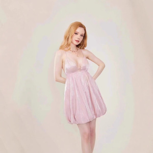 Vestido Casual Rosa con Tirantes Finos, Cintura Elástica, Color Sólido, para Uso Diario, Tela de Poliéster WT2252 - Product Image 3