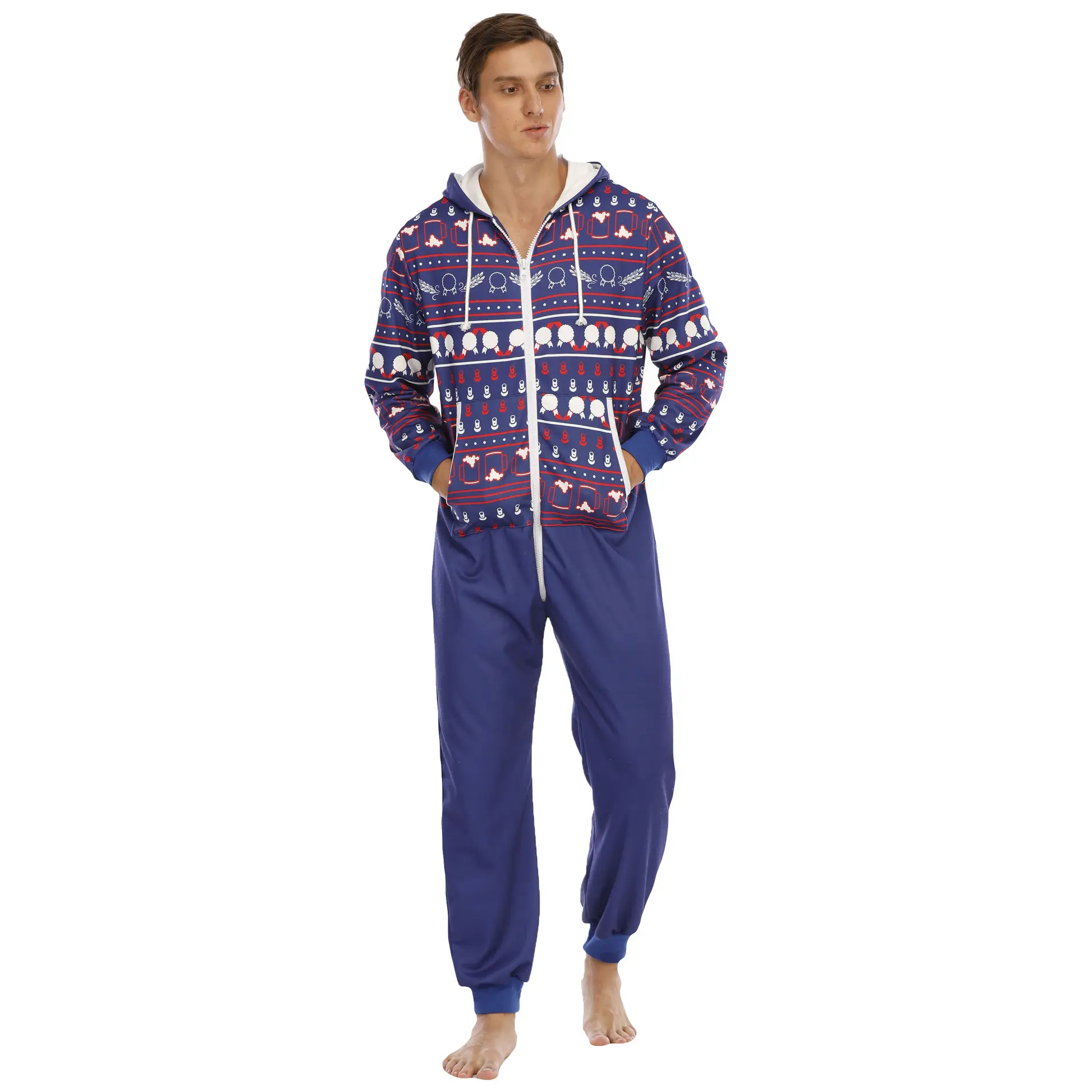 Pijama de felpa de alta calidad para hombre, ropa de dormir con capucha, cómoda