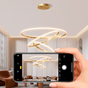 โคมไฟระย้าวงแหวน LED สีทองทันสมัย ปรับความสูงได้ พร้อมรีโมทคอนโทรล สำหรับห้องนั่งเล่น - Product Image 3