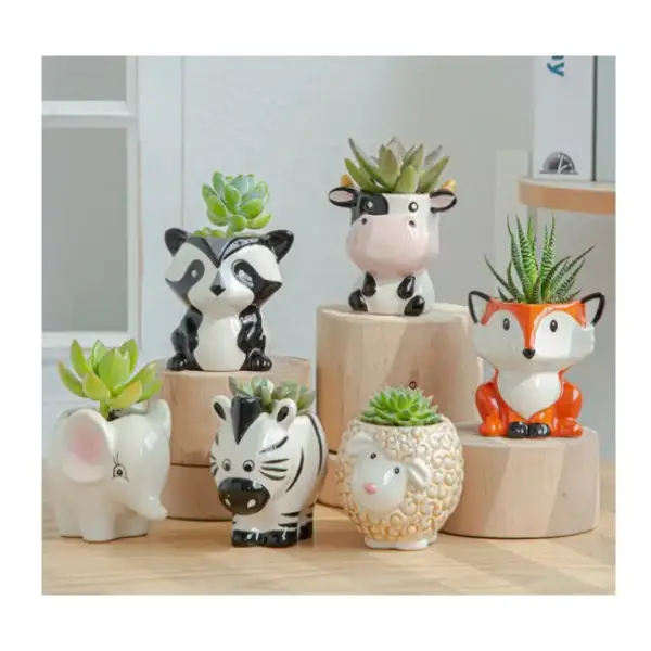 Cute Mini Small Owl Fox Animal Set Succulent Planter Ceramic Flower pot