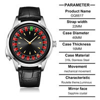 Montre de luxe quotidienne avec cadran en forme de roulette en cristal saphir, design ajouré, bracelet en caoutchouc et cuir