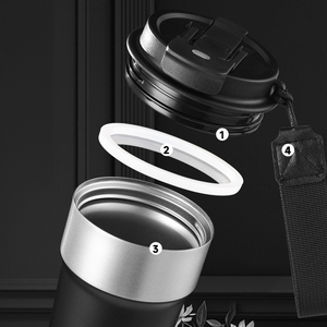 510ml(17oz) Two-Tone Stainless Steel <b>Coffee</b> Tumbler with Carry Strap Flip Spill Proof Lid Travel Insulated Cup Custom Logo - Product Image 2