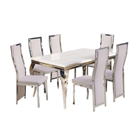 Ensemble de table à manger moderne avec plateau en marbre et pieds en métal, 6 chaises pour événements de mariage, mobilier de salle à manger convertible pour entrepôt