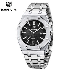 นาฬิกาข้อมือควอตซ์ Benyar 5156 คุณภาพสูง รูปทรงแปดเหลี่ยม สำหรับผู้ชาย หน้าปัด 3 เข็ม ดีไซน์คลาสสิก สายสแตนเลส - Product Image 3