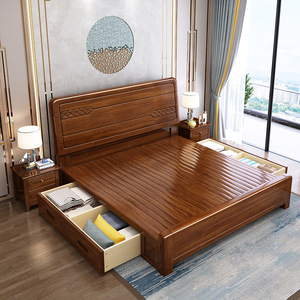 Cama de Madera Maciza de Nogal Dazhang Jiaju, 1.2-2.0m, Cama con Plataforma Tallada a Mano, Muebles de Dormitorio de Estilo Chino Moderno - Product Image 3