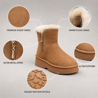 Bottes d'hiver pour femmes, bottes à plateforme en faux daim, semelle de 4,5 cm, fermeture éclair latérale, logo personnalisé, fabrication en usine
