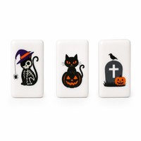 Ensemble de Mahjong d'Halloween haut de gamme gravé en profondeur, avec des motifs effrayants du Grim Reaper et du Joker, Mahjong américain, ensemble de jeu de luxe en acrylique noir