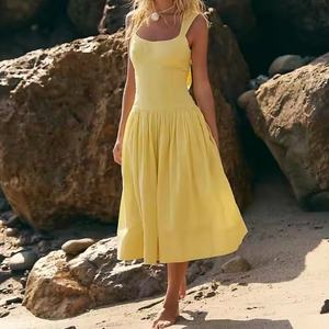 Vestido de Encaje Personalizado, Nuevo Modelo 2025, Vestido Informal de Lino sin Mangas, Cómodo para Vacaciones, Sexy y con Espalda Descubierta para Damas - Product Image 1