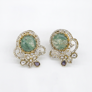 08717Stud earrings Cubic zirconia <b>Magic</b> Doublet stone Mehandi plated Brass stud earrings Floral Jewelry for Party Evening Wear - Product Image 1