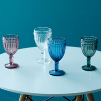 Verres à vin en verre coloré réutilisables, motif à pois et rayures verticales, style rétro, artisanat en relief, lavables au lave-vaisselle, compatibles micro-ondes, pour bar