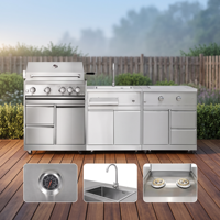 Ensemble de cuisine extérieure moderne en acier inoxydable, modulaire, avec barbecue à gaz, évier et robinet, idéal pour la maison, le jardin, la cour, la terrasse, la villa - Vente chaude