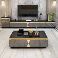 Meuble TV en panneaux de bois de luxe, ensemble moderne de meuble TV et table basse avec tiroir pour salon