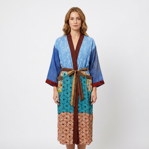 Pyjama pour femmes en soie 100% fabriqué à la main en Inde, élégant, col en V, fermeture à cordon, manches longues, respirant, été automne, motif cerise - Product Image 1