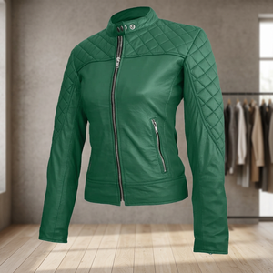 Blouson moto en cuir PU respirant et léger pour femme, col montant, manches longues, matelassé, fermeture éclair, style hiver - Product Image 4