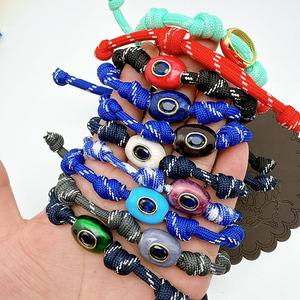 Bracciale Intrecciato Regolabile con Corda, Perline Smaltate Occhio di Allah, Bracciale Multicolore Impilabile, Gioielli Portafortuna per Coppie - Product Image 4
