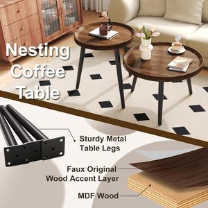 Set di 2 Tavolini da Caffè Moderni Stile Mid-Century con Facile Montaggio, Finitura Noce per Soggiorno, Arredamento <span class=keywords><strong>Casa</strong></span>, Spazi Piccoli - Product Image 6