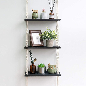 Shelf hanger braided rope wooden wall shelf black floating shelf storage storage rack