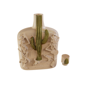 Botella Cuadrada de Licor de Cerámica con Diseño de Dos Esqueletos en Relieve Color Crema Sólido Personalizado con Cactus Verde para Licores Especiales - Product Image 4