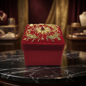 Caja de MDF Hecha a Mano de la Mejor Calidad para Ropa de Seda, Caja Cuadrada Zardozi con Adornos de Piedras, Impresión en Relieve Internacional, Estilo Navideño Moderno - Product Image 1