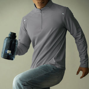 Sudadera de compresión con soporte y media cremallera para hombre, Top de fitness de manga larga con cremallera para entrenamiento de invierno, gimnasio, hecho para correr - Product Image 4