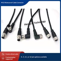 Connecteur M12 4, 5, 8, 12 broches, câble droit ou à angle droit, capteur, fiche aviation, étanche, en laiton/PUR, câble de connexion pour