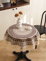 Nappe de banquet esthétique en coton et lin, motif minimaliste à pompons, lavable, avec motif floral
