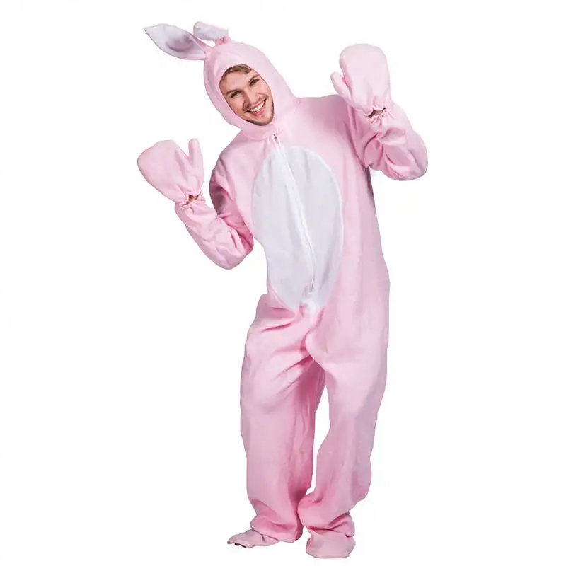 Disfraz de Cosplay de conejo rosa para adultos, Mono de Animal bonito con capa, vestido de fiesta de Pascua para Halloween, escenario