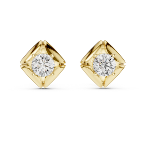 Boucles d'oreilles luxueuses en diamant solitaire en or avec coupe brillante ronde pour une sophistication sans effort de l'Inde - Product Image 1