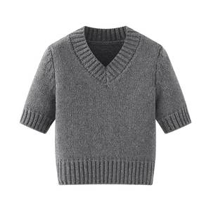 <span class=keywords><strong>Pull</strong></span> en maille de polyester uni à col en V et manches courtes pour <span class=keywords><strong>femme</strong></span>, style coréen, collection hiver, transfrontalier <span class=keywords><strong>AliExpress</strong></span> YALTEI - Product Image 6