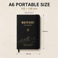 Carnet de notes A6 personnalisé Waypoint Premium 120 g/m² 100 feuilles Papier vierge imprimé UV Fermeture élastique en PU Ruban Couverture rigide