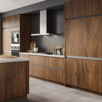 Meuble de cuisine en placage de noyer massif résistant à l'usure avec comptoir sans joint, charnière et robinet pour personnalisation complète de la maison et utilisation en centre commercial