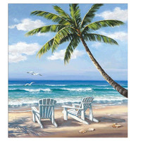Kit de Peinture Diamant 5D Personnalisé LS – Paysage Marin Estival Écologique avec Arbre et Océan – Décoration Murale