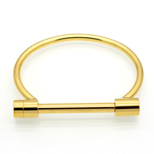 18K PVD Gold Plated Stainless Steel Cuff Bangle for Women with Unique Horseshoe Shape & <b>Threaded</b> <b>Lock</b> System | Trendy & Durable - Product Image 5