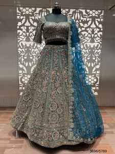 Superbe filet et georgette Lehenga Choli Partywear longueur au sol broderie complexe chemisier élégant séchage rapide lavable pour mariage - Product Image 5