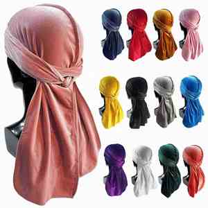 ผ้าโพกหัวกำมะหยี่นุ่มแบบยูนิเซ็กซ์ ราคาส่งถูก มีสินค้าในสต็อก ใช้ได้หลากหลาย ทั้งกลางแจ้งและในร่ม หมวกโจรสลัดสีพื้น ผ้าโพกหัวแบบดูแร็กห์หางยาวสำหรับผู้ชาย - Product Image 1