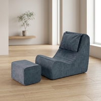 Fauteuil sectionnel en mousse compressée haute résilience pour adulte, en tissu velours côtelé, avec ottoman