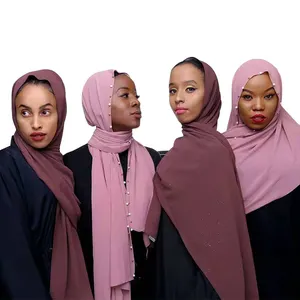 2023批发定制时尚女棉围巾烫金折叠珍珠运动衫穆斯林即时头巾