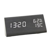 Réveil en bois en forme de triangle, horloge numérique LED, thermomètre en bois, humidité, heure, contrôle du son, horloge de bureau, horloge de table