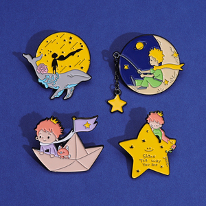 Prince Fox Metal Pin Custom Moon Star Paper Boat Whale Cute spilla spille da bavero distintivi Kawaii Hat Jewelry Gift Pins - Product Image 4