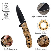 Taktisches Klappmesser im Camo-Design, OEM-anpassbar, schwarz beschichtet, 3Cr13 Stahl, Flipper-Mechanismus, Keramikkugellager, EDC, Outdoor, Camping
