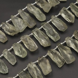 Natural Green Amethyst Raw Beads Rough Gemstone Strand Healing Crystal <b>Stones</b> 9x19mm To 10x22mm - Product Image 4