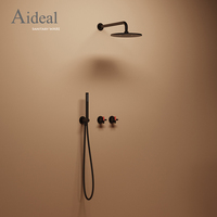Système de douche encastré Aideal Sanitary noir mat, 2 fonctions, montage mural, ensemble de douche à effet pluie avec poignée croisée