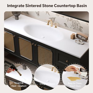 Mueble de Baño Estilo Rattan Retro Francés, Gabinete de Madera Sólida, Espejo Inteligente, Montado en la Pared, Resistente al Agua, para Baños de Hotel y Villas - Product Image 4