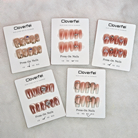 Ongles en plastique à motif géométrique de style français, couvrant entièrement l'ongle, à presser, finition brillante longue durée, pré-conçus pour les doigts, 10 pièces