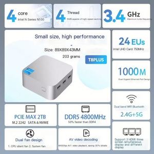 Nuevo Mini PC Portátil N150, Computadora de Escritorio, DDR4, SSD, Octa Core, Win 11 Pro, Gráficos Integrados Educativos, 4096x2160, MN08, 1TB - Product Image 6